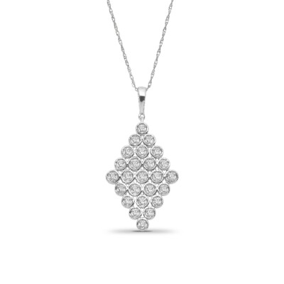 Sterling Silber Runde Natürliche Diamant Anhänger Halskette 18'' Silber Kette