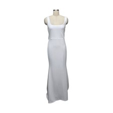 NWT Lulus White Square Neck Bow Back Mermaid Maxi Dress Bridal Gown Size Large