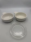 2 Corning Ware Grab It P-150-B 15oz Ceramic Bowls + Pyrex Lid Vintage 1980s USA