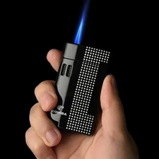 Windproof Cigar Lighter Three Blue Flame Ping Sound Grinding Wheel Ignition Jet