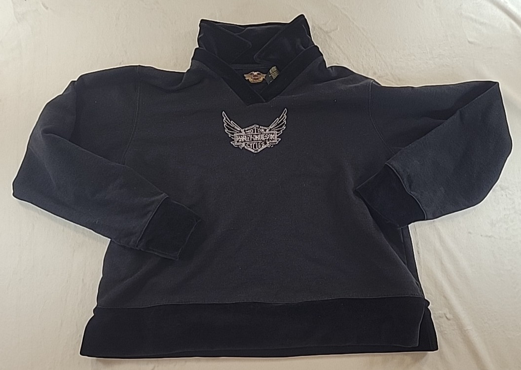 Harley Davidson Black Collared Pullover Crop Wome… - image 1