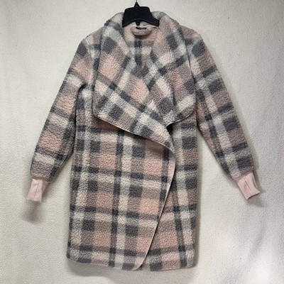 BumbleBella Sherpa Coat Petite XXS Oversized Look Plaid Cozy Jacket