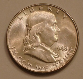 1948 P Franklin Half Dollar frosty Gem BU FBL Full Bell Lines
