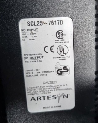 Artesyn SCL25-7617D  AC ADAPTER 48V 0.5A POWER SUPPLY AC/DC (R2S12.7B