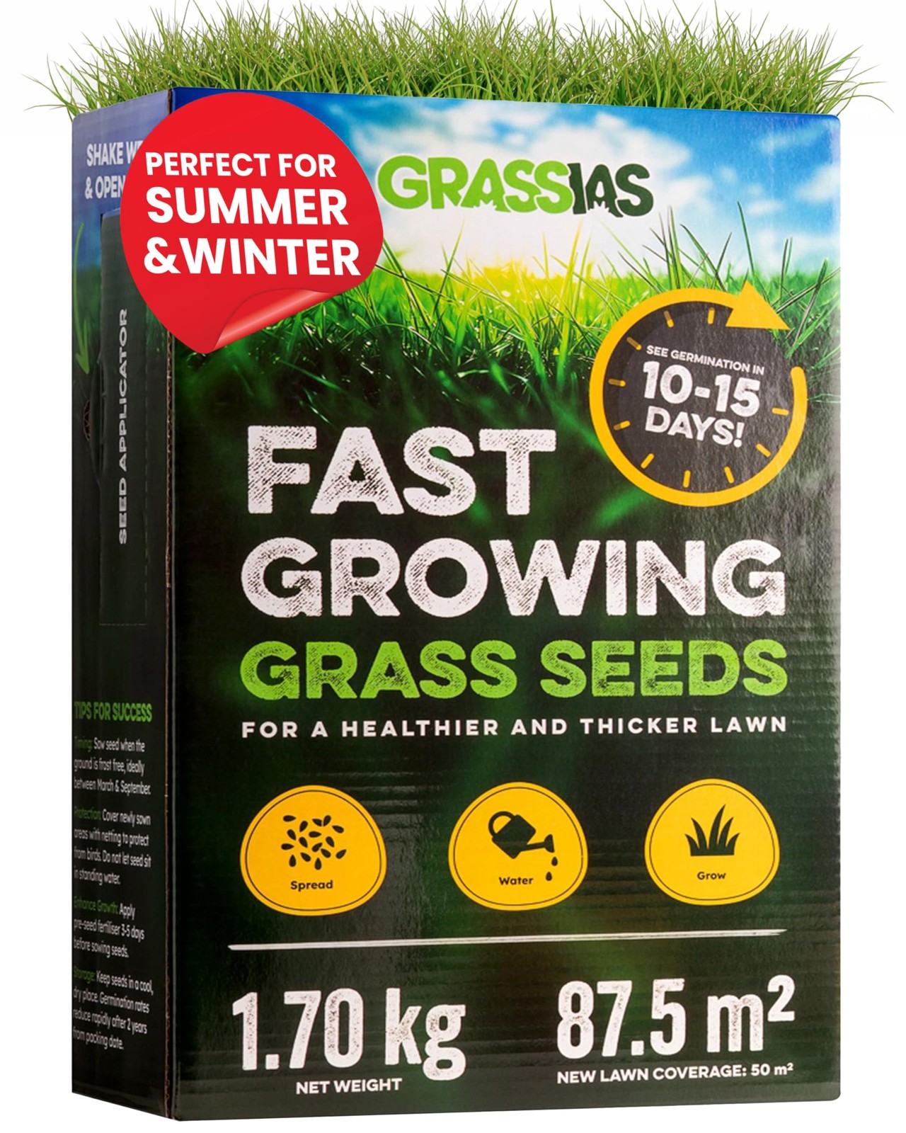 Grassias Fast Growing Grass Seed – 1.70KG Premium Quality Lawn 1.70kg, Green