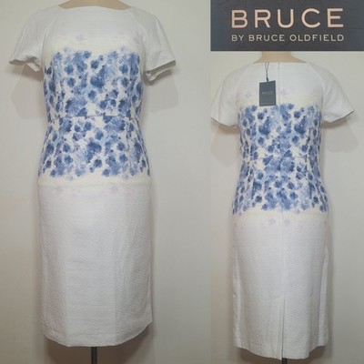Bruce by Bruce Oldfield Floral Placement Dress Ivory Blue Size 12 New