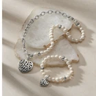 Brighton Contempo Heart Pearl Charm Necklace Bracelet Set NWT Pouch $276