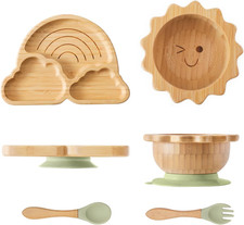 Let'S Make Bamboo Suction Plates Bowls Set for Baby Toddler Divided Platter Food
