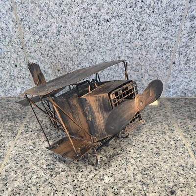 Vintage Brass Copper Metal Tin Music Box Propelled Plane Collectible