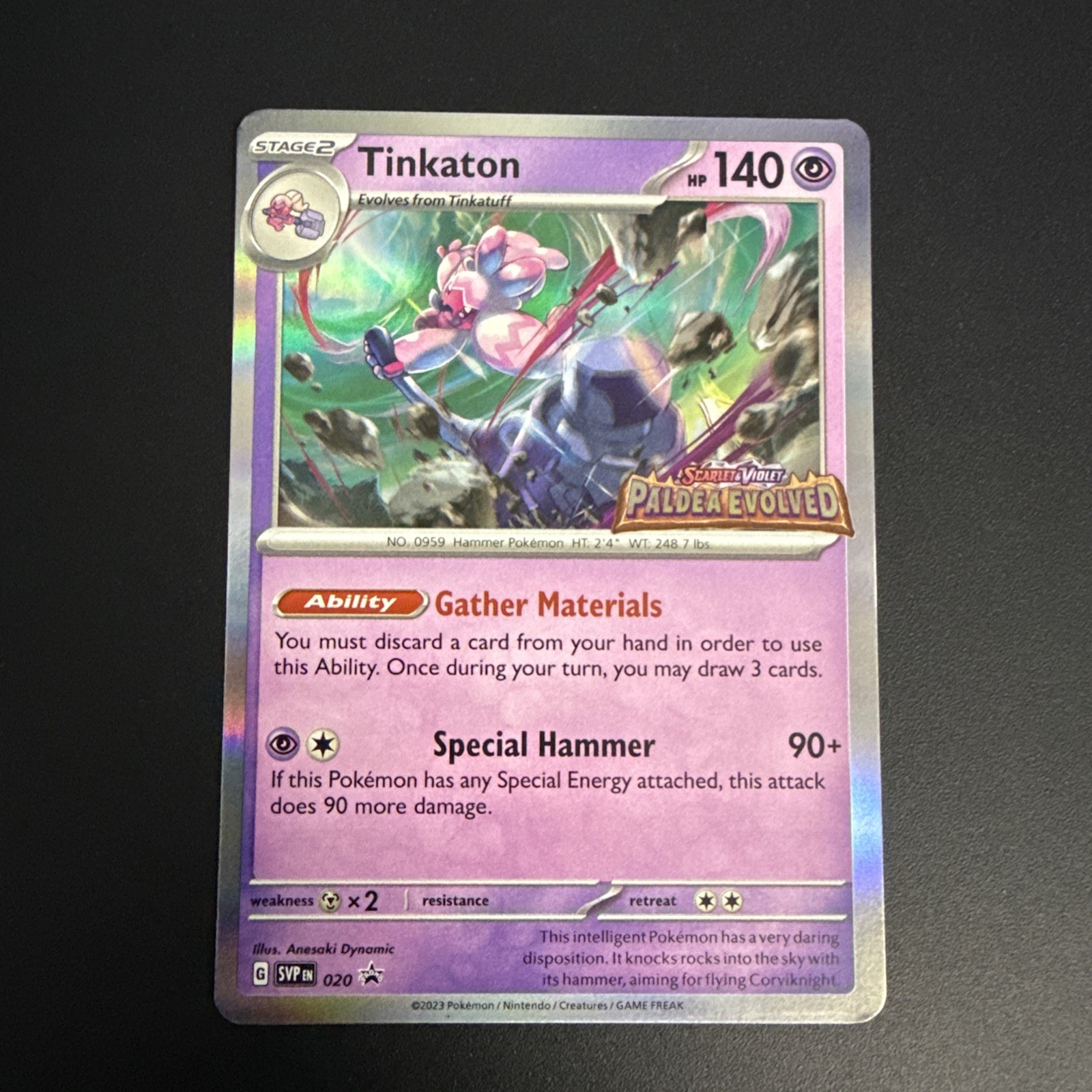 Tinkaton SVP 020 Holographic Pre Release Promo Paldea Evolved Pokemon TCG NM