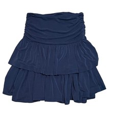 Maeve Anthropologie Mini Skirt Small Navy Blue Ruffle Tiered Ruched Coquette