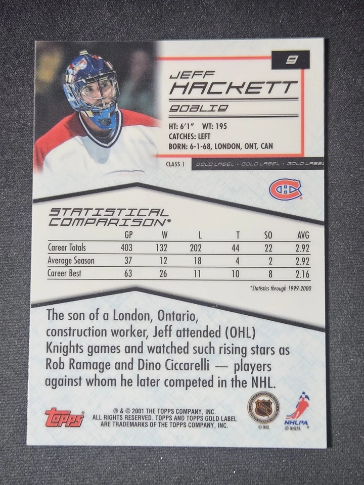01-02 Topps Gold Label Jeff Hackett 🚨🚨🚨 Montreal Canadiens  - Image 2 of 2
