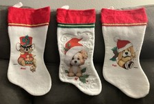 Vintage Lot Of 3 Felt Christmas Stockings 1980's EUC