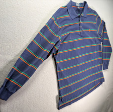 Polo Ralph Lauren Mens Large Shirt Long Sleeve Rugby Collared Striped Blue Green