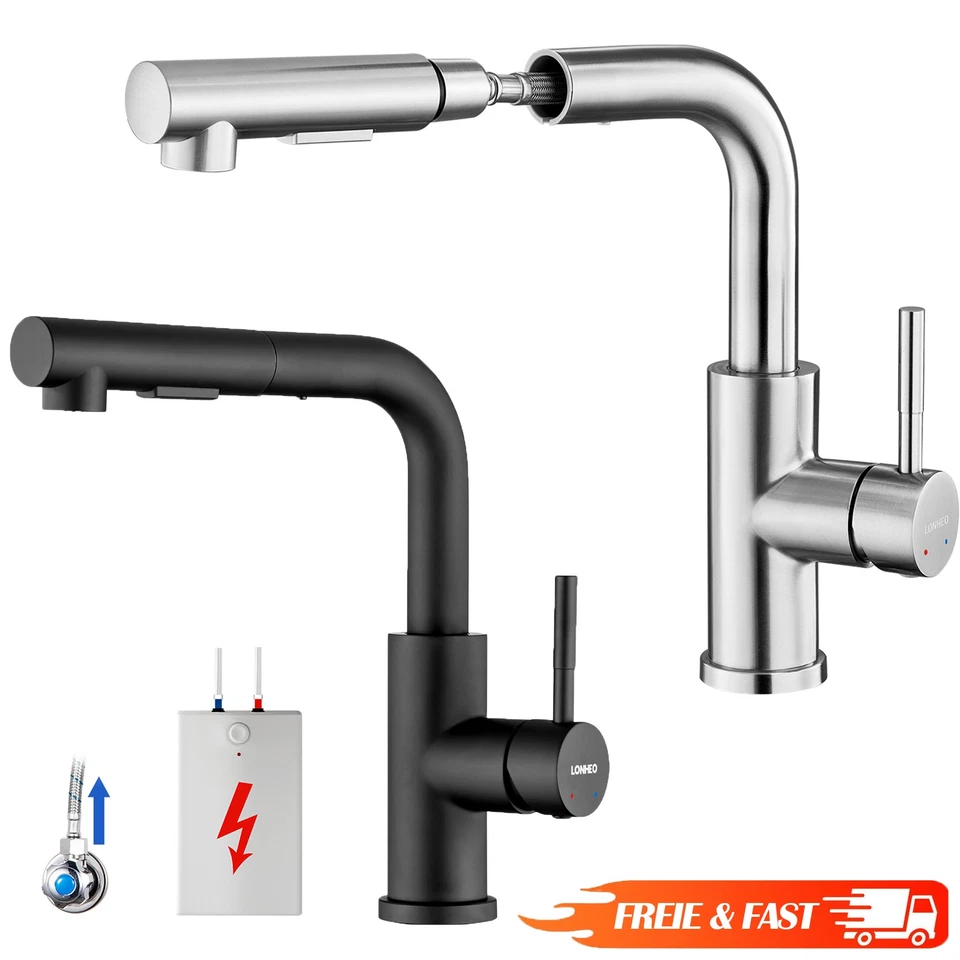 LONHEO MAX Niederdruck Küchenarmatur mit Ausziehbar Brause 360° Wasserhahn Spültischarmatur