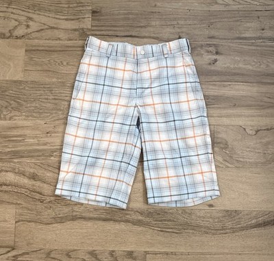 Nike Men's White Plaid Shorts with Orange & Gray Accents Size 28