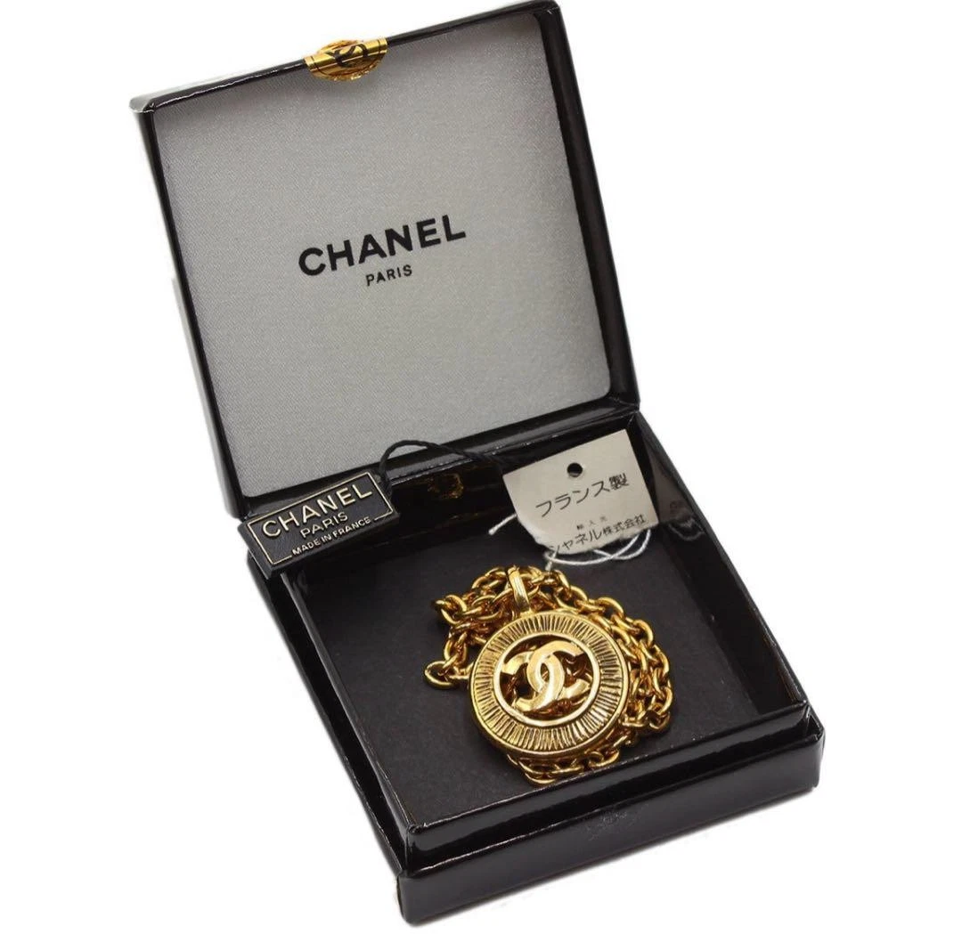 Collana CHANEL Coco Mark Logo Catena Metallo Oro Made in France con scatola portaoggetti etichetta