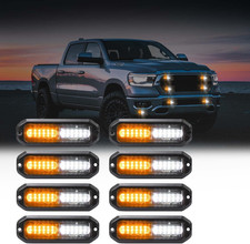Amber/White LED Strobe Lights Kit 8Pcs Flashing Emergency Truck Warning Lights