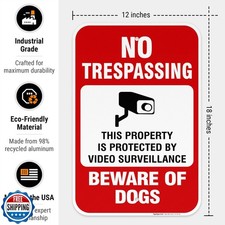 Beware of Dog No Trespassing, Video Surveillance Sign, 12x18 Inches, 3M EGP R...