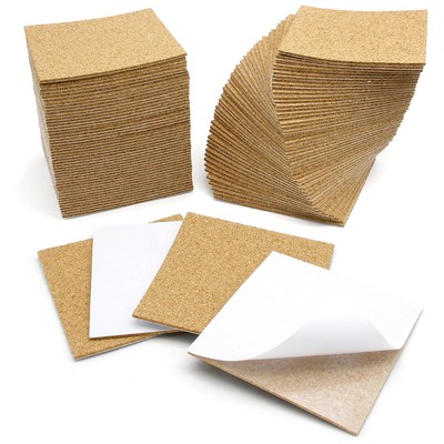 100 Pcs Self-Adhesive Cork Sheets 4''x 4'' for DIY Coasters, Cork Board Squares