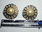 Vintage Yellow Gold Plated Sunburst Pave Crystal & Imitation Pearl Earrings  — photo 8