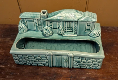 Rare Brush Mccoy Pottery # 887 Planter VTG Green House Stone Wall 11" x 5" 1950s