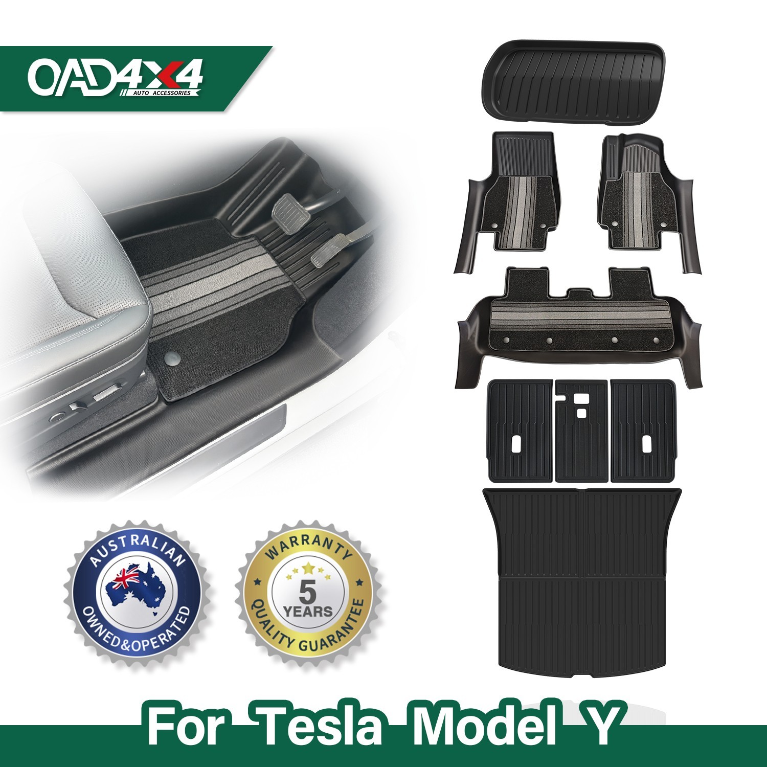 5D Dual-Layer Car Floor Mats Boot Liner for Tesla Model Y Juniper 2025-Onwards