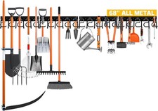 68” Metal Garden Tool Organizer Hooks - Wall Mount Storage System for Yard Tools