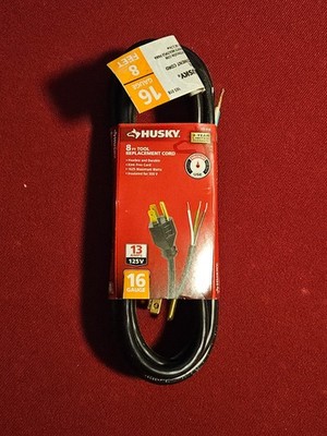 Husky 8 ft. Tool Replacement Cord Black 16 Gauge 13 Amps 125 Volts NEW