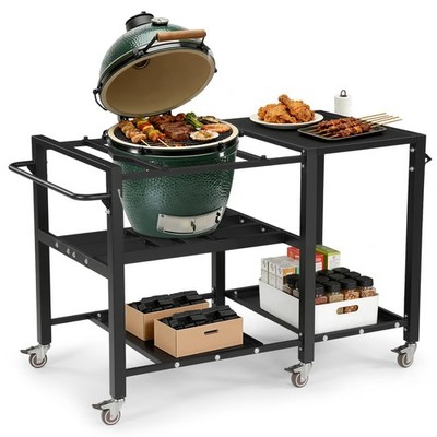 Outdoor Grill Table for Big Green Egg, BBQ Cart with Lockable Wheels