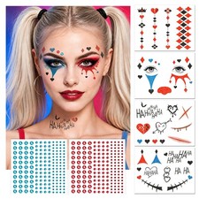 Halloween Clown Face Tattoos for Women, Temporary Tattoos Costume Makeup