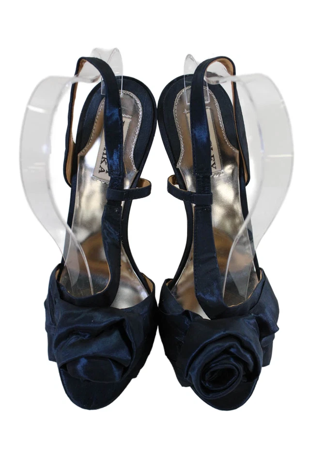 Badgley Mischka Women's Open Toe Floral Embellish Stiletto Sandals Blue Size 7.5 - Image 2 of 4