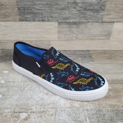 Toms Baja Mens Shoes Sz 8.5 Black Outlined Dino Doodles Print Slip On Sneakers