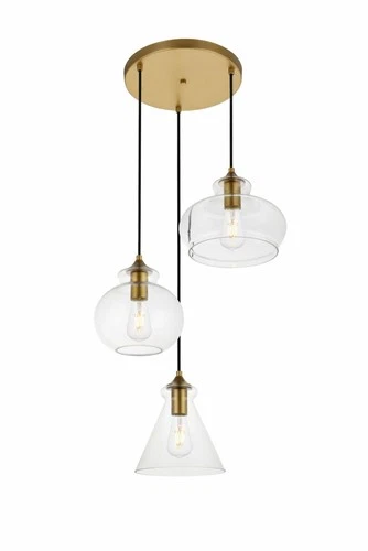 Living District Destry 3-Light Metal Pendant in Brass and Clear - Picture 2 of 8