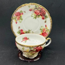 Vintage Lefton China Hand Painted Teacup and Saucer, With Red Roses Design