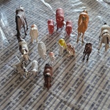 Vintage Hand-painted Plastic Farm Animal Figurines Lot, Travel case included