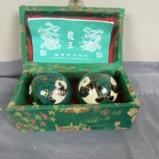 Healthy Ball Hand Acupressure Massage Balls Set of 2 Stone, Green Brocade Box