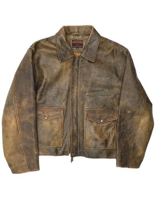 Bomboogie Mens Sky Leather Jacket UK 42 XL Khaki Leather FB11