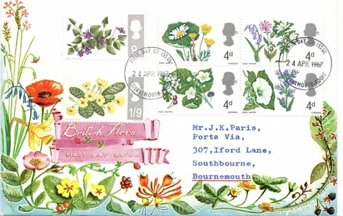 G.B. - SG. 717 / 720  :  1967  BRITISH  FLOWERS set on First Day Cover  " .