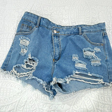 SHEIN Women  s Blue Distressed Denim Cut Off Shorts XL Regular Mid Rise