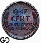 1928 Lincoln Cent Wheat Penny, Stunning Blue Rainbow Toning, Gem BU+ — photo 2