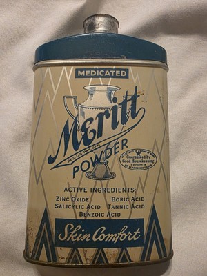 Vintage Meritt Powder  Medicated Skin Comfort Container Tin 2 Oz. Almost Full