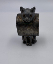 Antique Victorian Cat Glass Eyes Silverplate Napkin Ring
