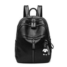 Black Backpack with Bag Charm, Zipper Accents, Adjustable Strap, Women, Medium