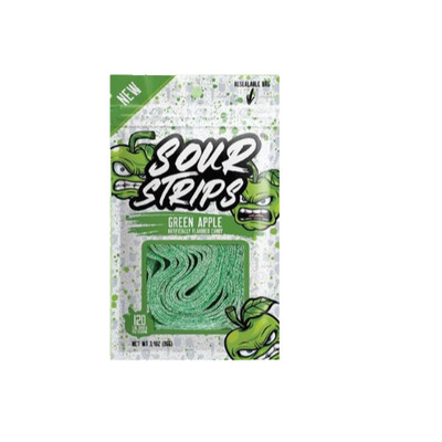 6x Bags Sour Strips New Green Apple Flavor Candy - 3.4oz Each