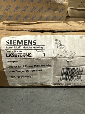Siemens LK36750N2 Lug Kit For 3 Phase Main Modules. Wire Range: 1/0 - 750kcmil