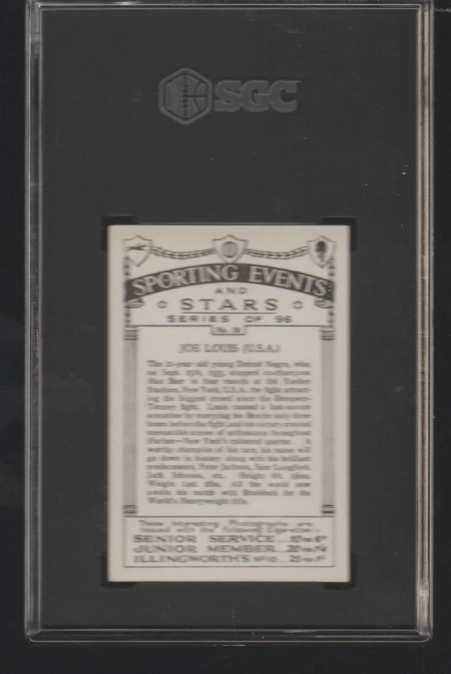 1935 J.A. Pattreiouex Sporting Events And Stars #56 Joe Louis SGC 4 VG-EX Rookie - Image 2 of 2
