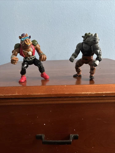 Vintage 1988 TMNT Bebop & Rocksteady Hardhead Figures Lot Ninja Turtles