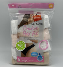 Hanes Ultimate Comfort Flex Fit Thongs 4-Pack Tagless Size 7/L Ribbed