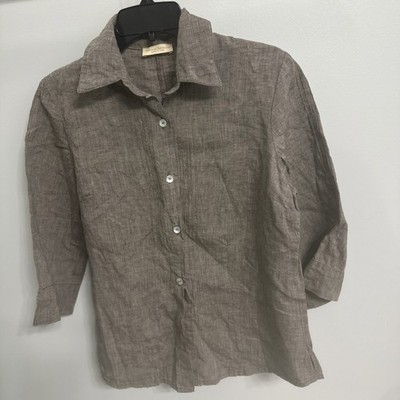 Sartoria Saracena Button Up Shirt Blouse  3/4 Sleeves 100% Linen women Sz Large
